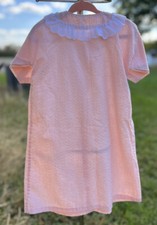 Vintage Baby Night Dress Handmade Ruffle Lace Collar Peach 1980s Girl