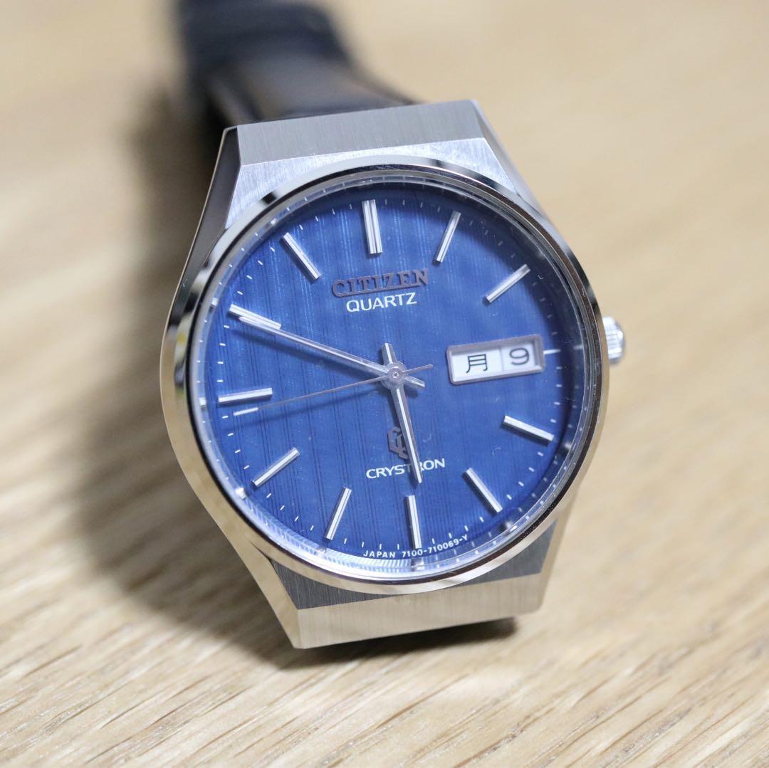 Citizen Crystron 4-710023K Vintage Day Date Blue Round Quartz Mens