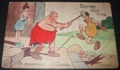 G M PAYNE Comic STEINZEIT PA SCHLÄGT GEORGE MIT HAMMER VOR UNSERER ZEIT PRÄHISTORISCH