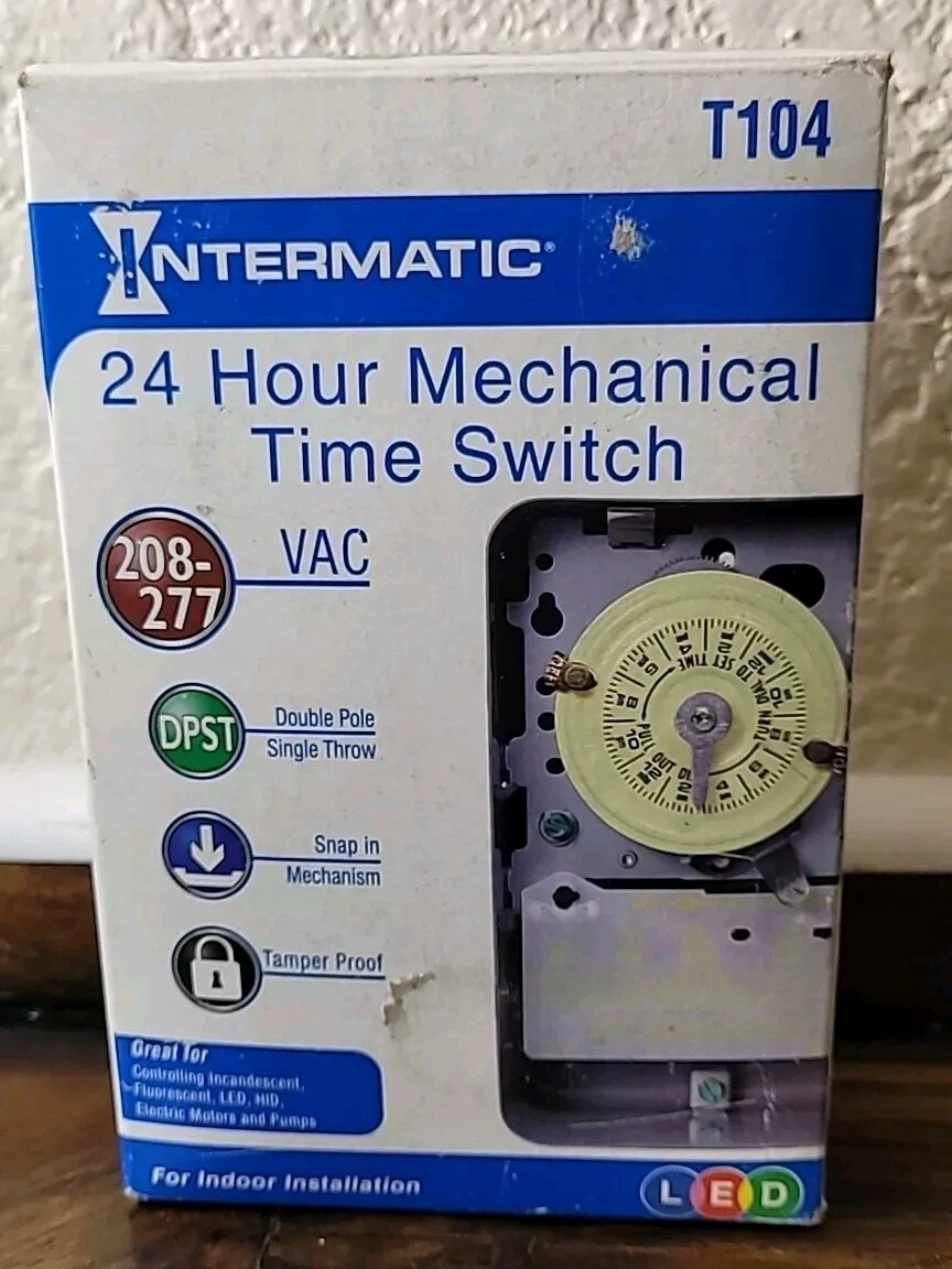 Intermatic T104 208-277-Volt SPST 24 Hour Mechanical Time Switch New