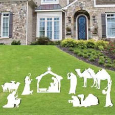 Corrugated Plastic White Silhouette Nativity Christmas Yard Signs