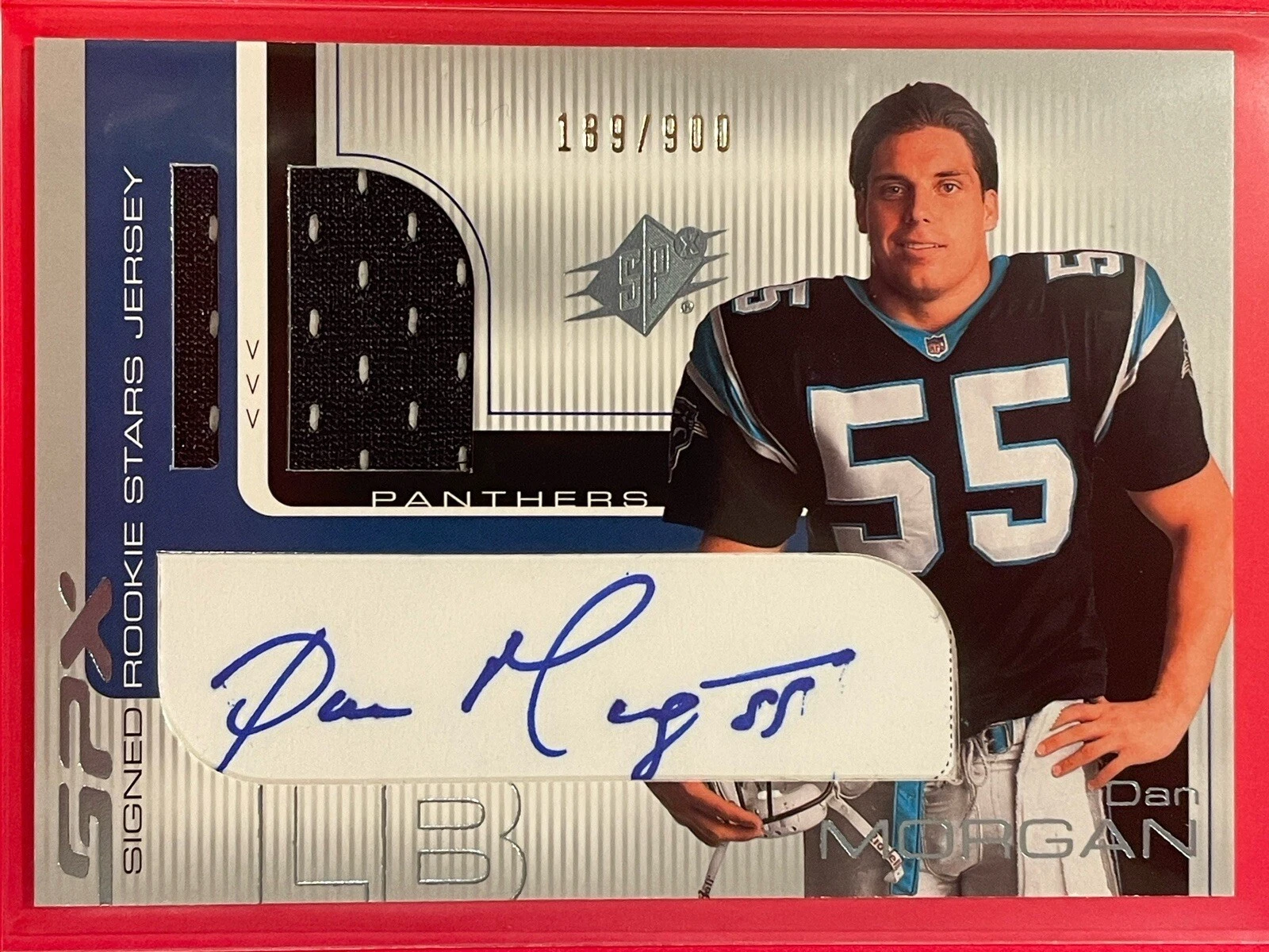 2001 SPx Dan Morgan Rookie Stars Jersey Auto /900 RC #116 Football Panthers
