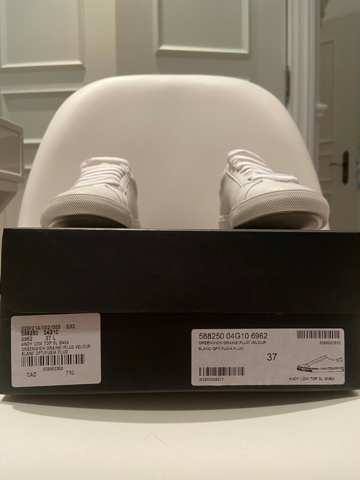 Sneakers Andy Saint Laurent bianche in pelle con glitter cristallo rosso taglia 37