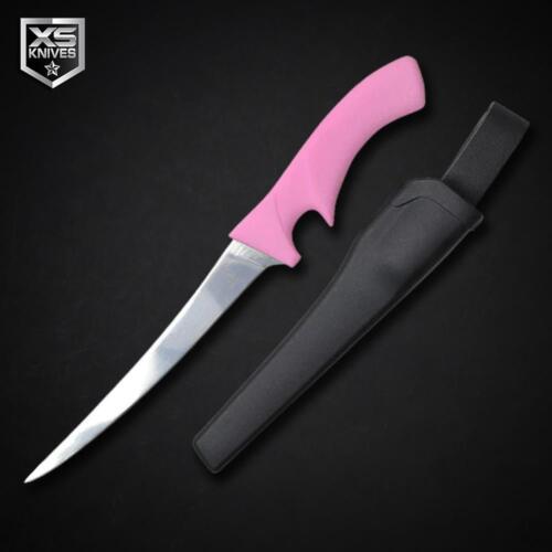 BUCKSHOT 12" PINK FILLET Fixed Blade HUNTING Fishing Knife Camping w/ Sheath - Afbeelding 1 van 5