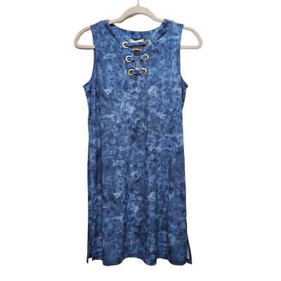 New! Michael Kors Sleeveless Tie Dyed Denim Blue Lace Up Neck Tank Mini  Dress | eBay