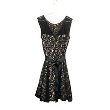 Betsy & Adam Women's Dress Black Lace Over Beige Midi 12 Party Cocktail Witchy