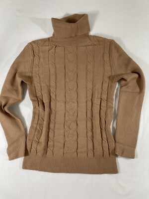 GeGekoko Womens Long Sleeve Turtleneck Chunky Knitted Pullover Soft Sz S Apricot