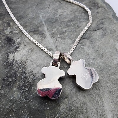 Sterling Silver 925 Tous 2 Bear Pink Quartz Pendants w 18