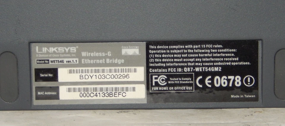 Linksys WET54G 2.4GHz 802.11g Wireless G Ethernet BRIDGE 54 Mbps No Adapter - Image 4 of 4