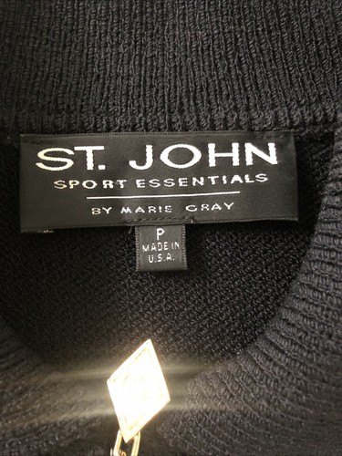 Maglione St John Sport Essentials maglia nero accenti oro giacca zip intera taglia P - Foto 7 di 11