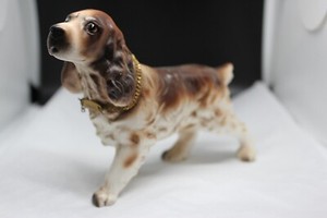 Vintage Hand Painted Porcelain Brown and White English Springer Spaniel Figurine