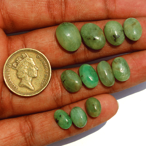 11 Pcs Natural Zambian Emerald Untreated 9mm-14mm Oval Cabochon Loose Gemstones - Picture 5 of 14