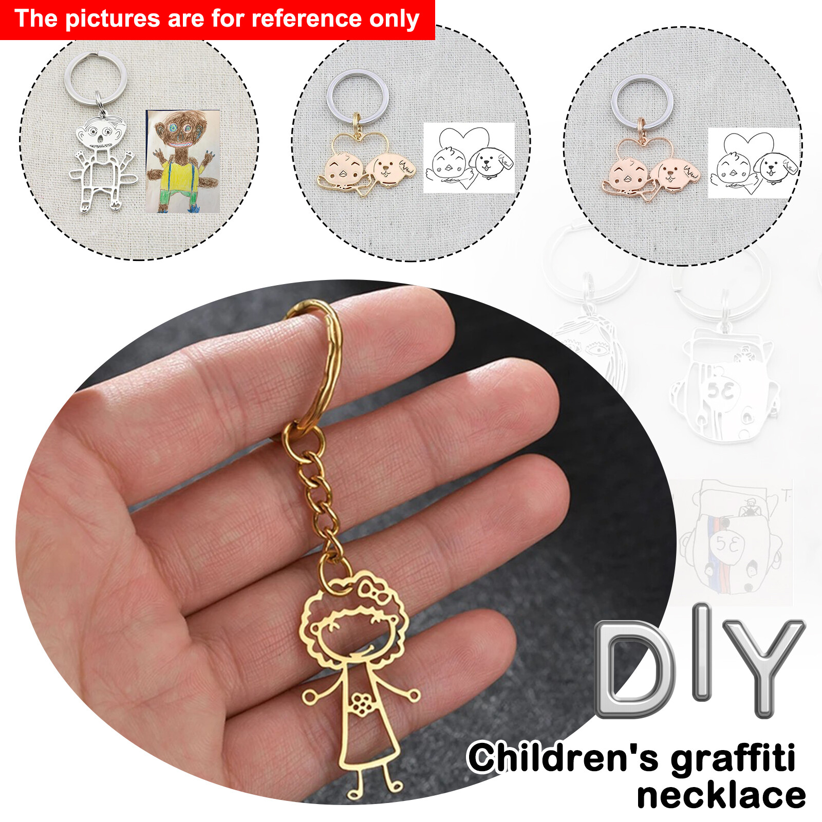 Personalized Keychain Custom Picture Children's Painting Keyring DIY Gift-image