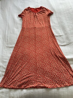 Lovely Seasalt Red Floral Short Sleeve Midi Dress Size 10 Jersey Keyhole  Neck UK