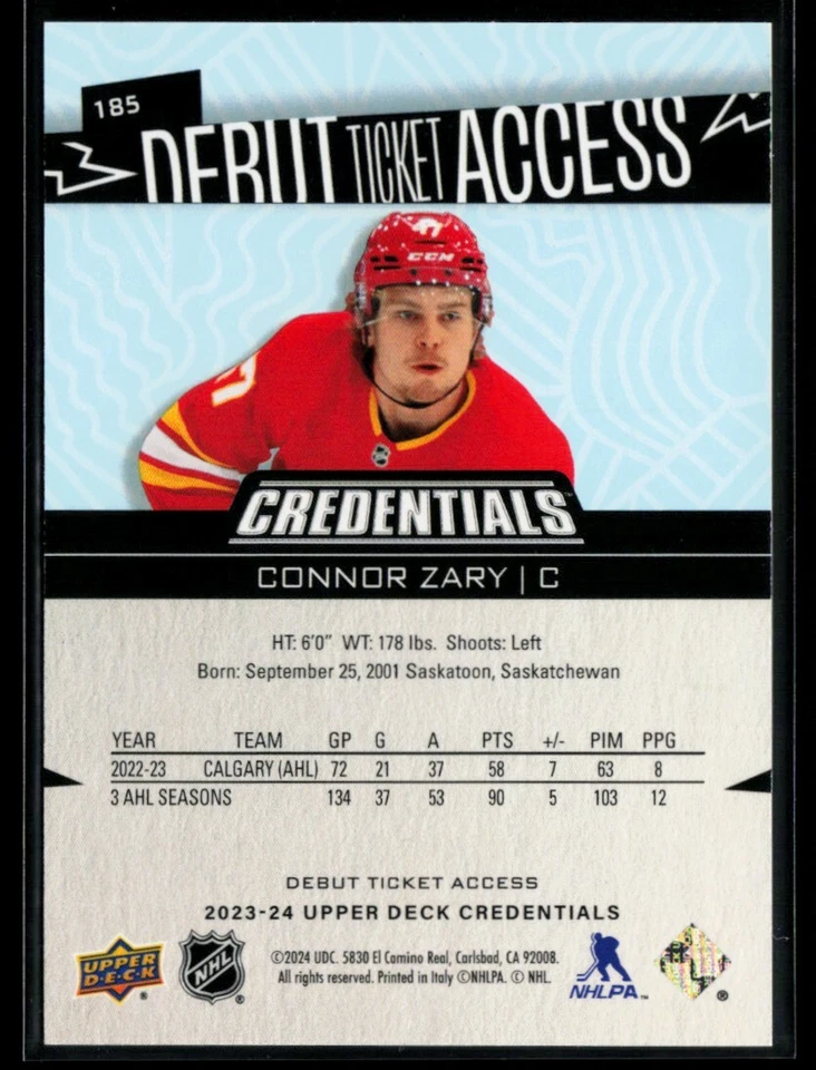 2023-24 Upper Deck Credentials #185 Connor Zary RC 189/599 - Image 2 of 2