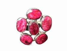 Vintage Real Ruby Gem Flower Ring 925 Sterling Silver