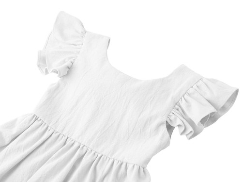 Toddler Girl Dresses Cotton Linen Ruffle Backless Sleeveless Party Dresses - Picture 3 of 7