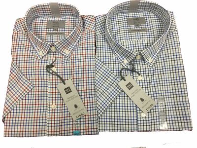 M/&S Pure Cotton BUTTON COLLAR Short Sleeve SHIRT ~ Size 15.5/" ~ BLUE MIX Check
