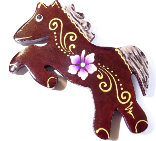 Magnet Aimant Cheval poney Bois Frigo Artisanal Animal horse Fleur wooden - Afbeelding 1 van 1