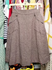 Vintage 1970s Skirt Brown Houndstooth Mid Calf Officewear Sz XS