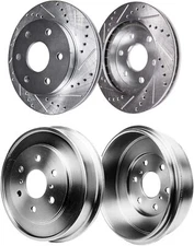 Front Drilled Brake Rotors + Rear Brake Drum for 2005-2008 Silverado Sierra 1500