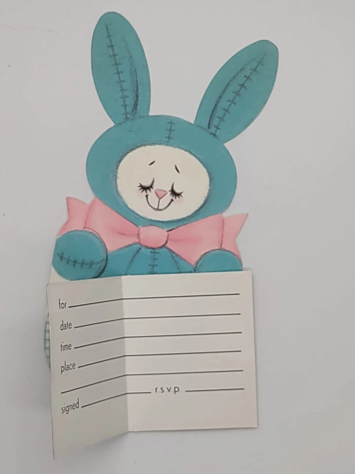 Invitaciones de baby shower vintage con textura de conejito conejo 17 en total Foto 2 de 4