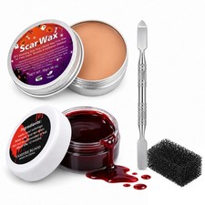 SFX Makeup Kit with Scar Wax Fake Blood Spatula Stipple Sponge Create