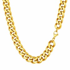 PROSTEEL Gold Plated Cuban Link Necklace 30” 12mm Heavy Hip Hop Chain Mens
