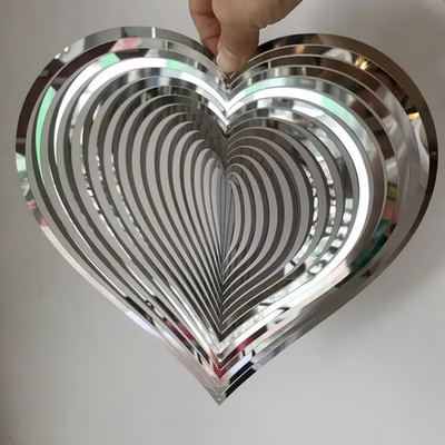 1pc-ABS Heart Square Drop Shape 3D Rotating Wind Spinner Chime Metal Decor Home 
