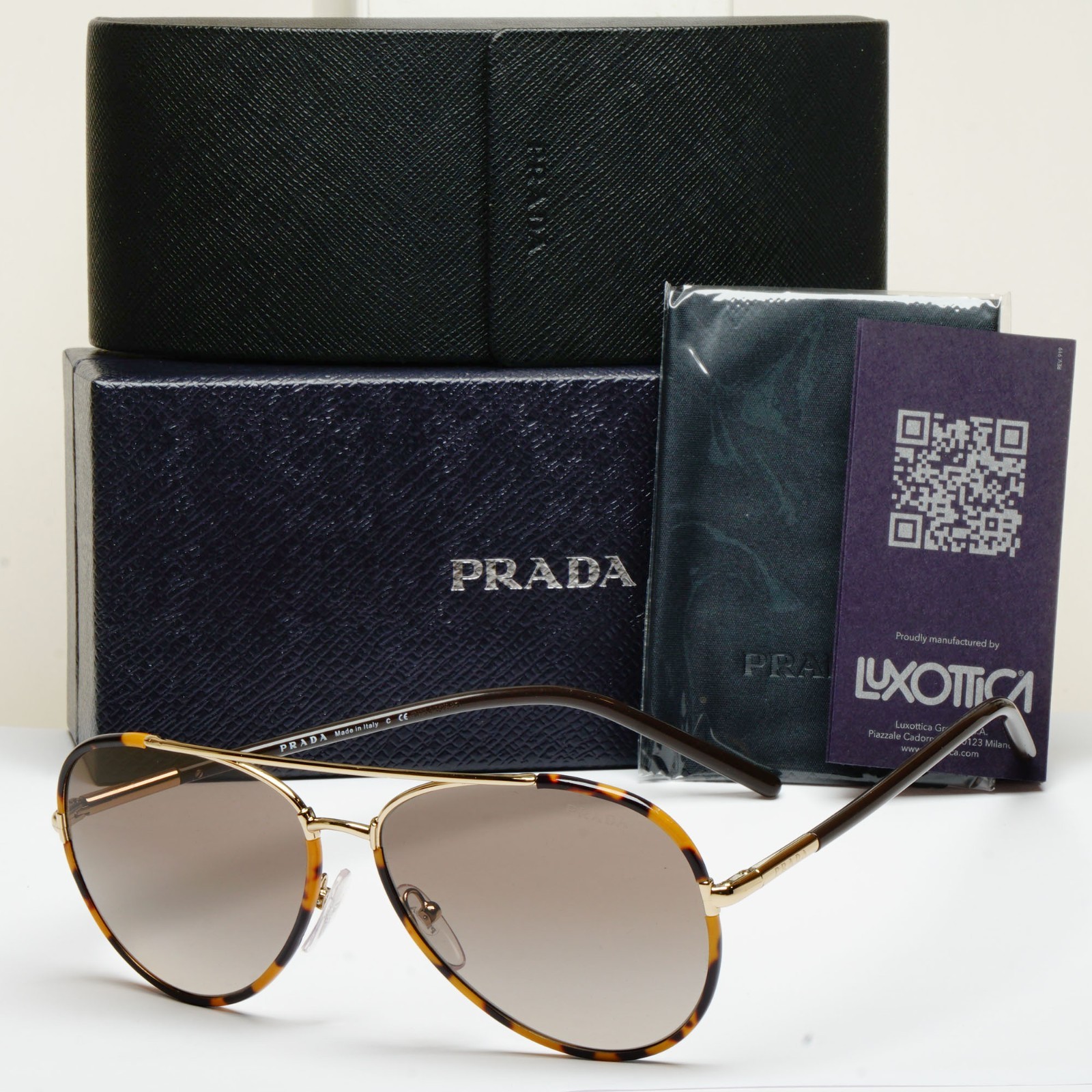 Prada Sunglasses Pilot Small Unisex Brown Gold Tortoise SPR 66X PR66XS 7S0-1X1