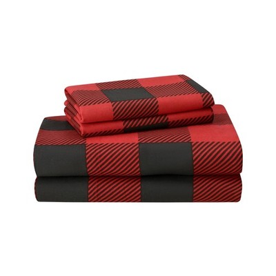 Featherhead 100 Cotton 4Pcs Flannel Sheet Set Queen Size Red Gingham