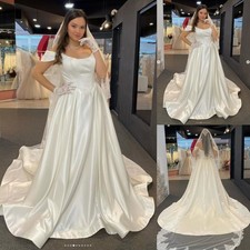 Satin Wedding Dresses Off Shoulder A Line Sweep Train White Ivory Bridal Gowns