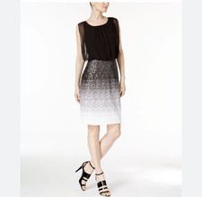 CALVIN KLEIN Sequined Sleeveless Sheath Dress 10 Sheer Accent Ombre A Line Women