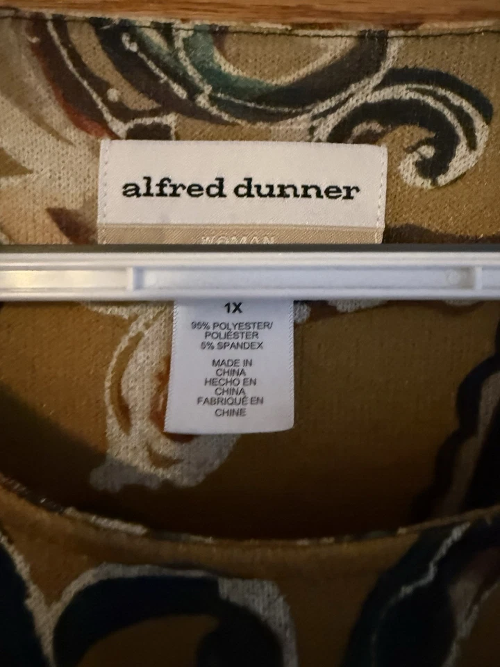 Top Alfred Dunner Mujer Manga 1X 3/4 Tostado Verde Azulado Cachemira Artístico Informal Femenino Foto 3 de 4