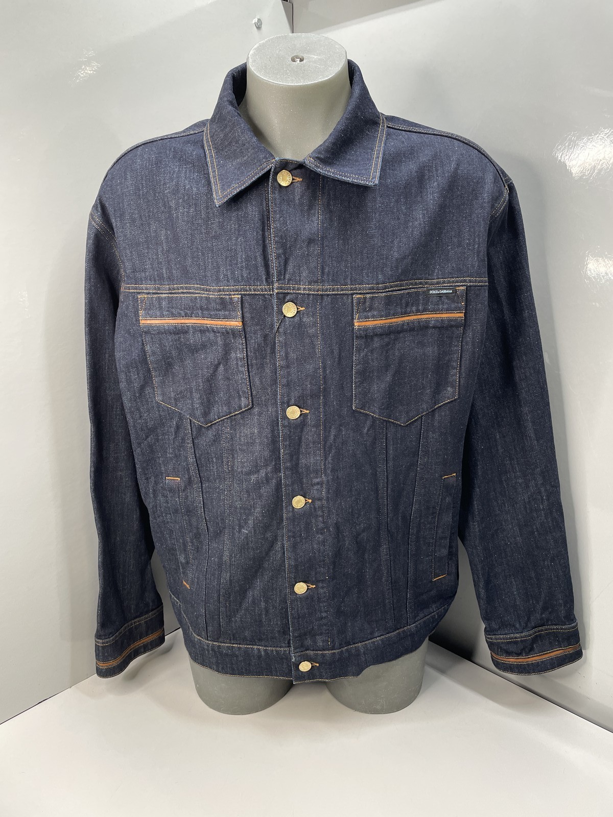 Dolce & Gabbana Mens Denim Jacket Dark Blue Size US 48/ IT 58 Contrast Stitching