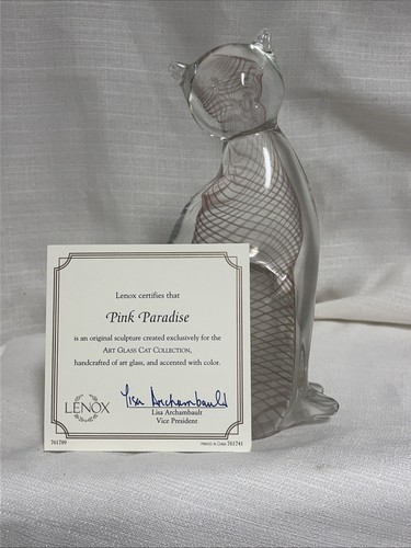 Lenox Pink Paradise Cat Figurines Beautiful Art Glass Decor New - Picture 6 of 9