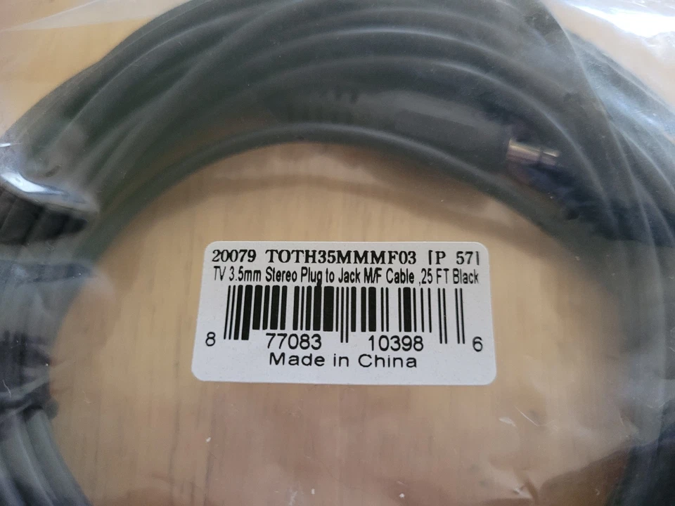 25ft 3.5mm Stereo Plug/Jack M/F Cable - Black - Image 2 of 3