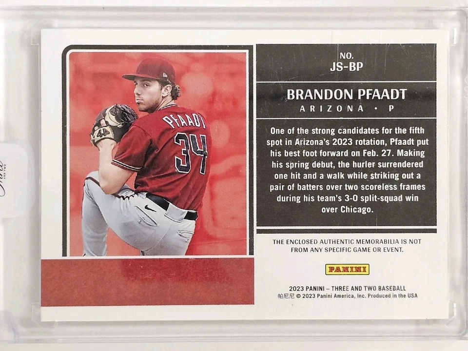 2023 Panini Three And Two Brandon Pfaadt Patch 06/25 Arizona Diamondbacks - Image 2 of 2