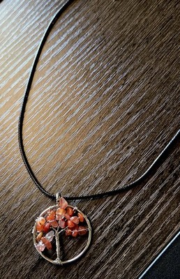 Natural Red Agate Curved Tree of Life Pendant Amulet Necklace