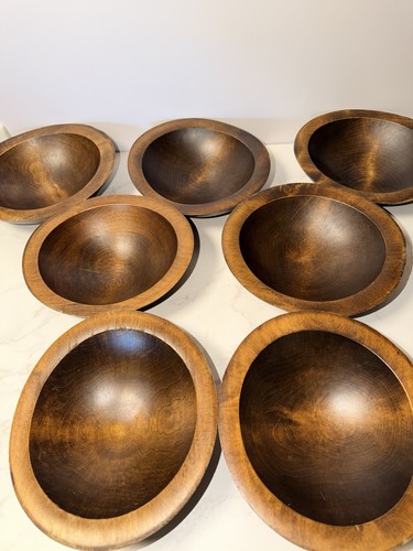 Set Of 7 VTG Wood Bowls Granville Vermont Approx 8” Rustic Primitive Farmhouse
