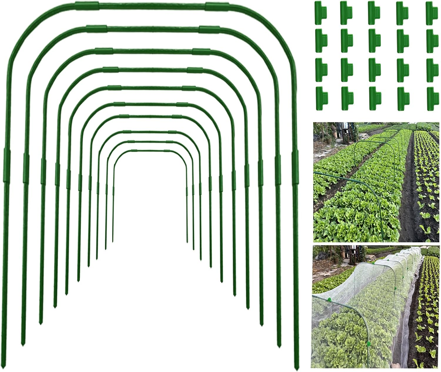 10 Pack Garden Hoops, Greenhouse Hoops for Raised Bed with 30 Clips, Detachable