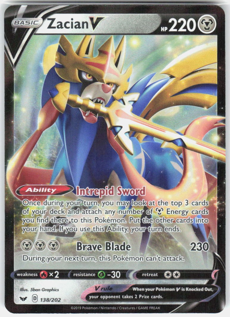 Zacian V 138/202 Holo V Rare Sword & Shield Pokemon Holo Near Mint