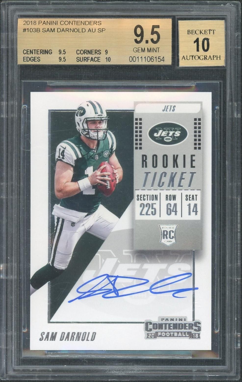 2018 Panini Contenders Sam Darnold Rookie Ticket Auto Variation BGS 9.5 Auto 10
