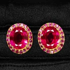 Red Rubellite Tourmaline Oval 15.70Ct 925 Sterling Silver 24K Gold Halo Earrings