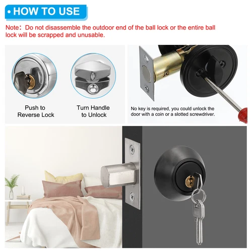 3Pcs Keyed Alike Single Cylinder Deadbolts, Keyed Entry Door Knob, Silver - Picture 4 of 6