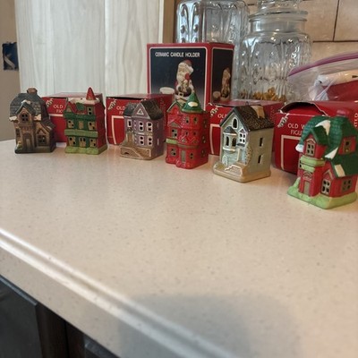 6 Vintage Christmas Village Old World Figurines Town Houses use w/string lights 