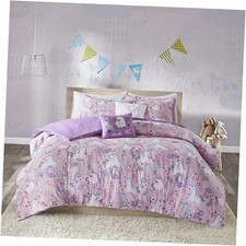100 Cotton Comforter Set-Fun Print and Vibrant Color Modern Twin Unicorn Pink