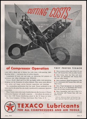 1941 Texaco Lubricant Oils Photo Sullivan Class WN-112 Air Compressor Print Ad