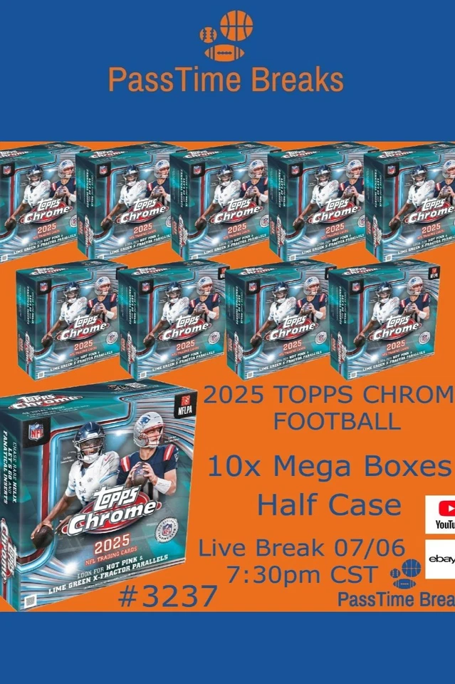2025 TOPPS CHROME FOOTBALL - 10x Mega Box - HALF CASE BREAK 3237