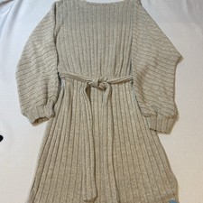 Cupshe Ribbed Sweater Dress Medium NWT Oatmeal Tie Waist Knit
